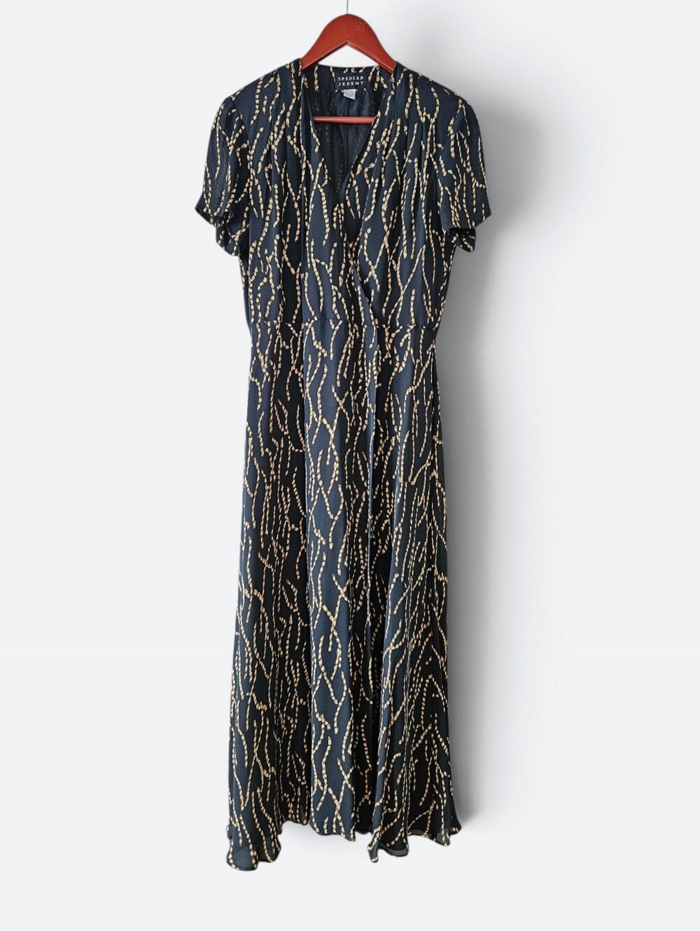 Vintage Spenser Jeremy 100% Silk Satin Flutter Sleeve V-Neck Midi Wrap Dress 10